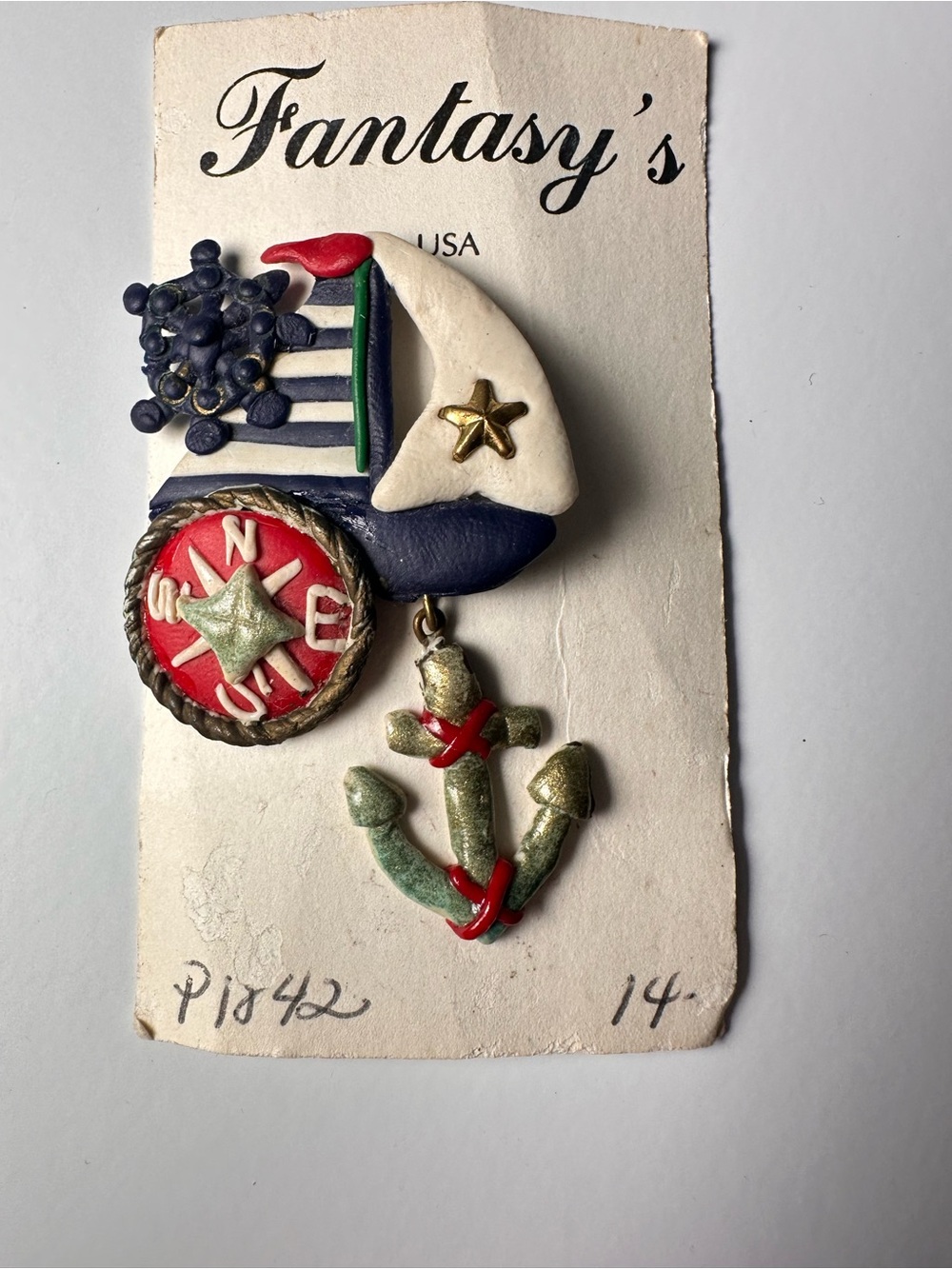 Nautical Anchor Brooch - Red, Navy, White & Gold